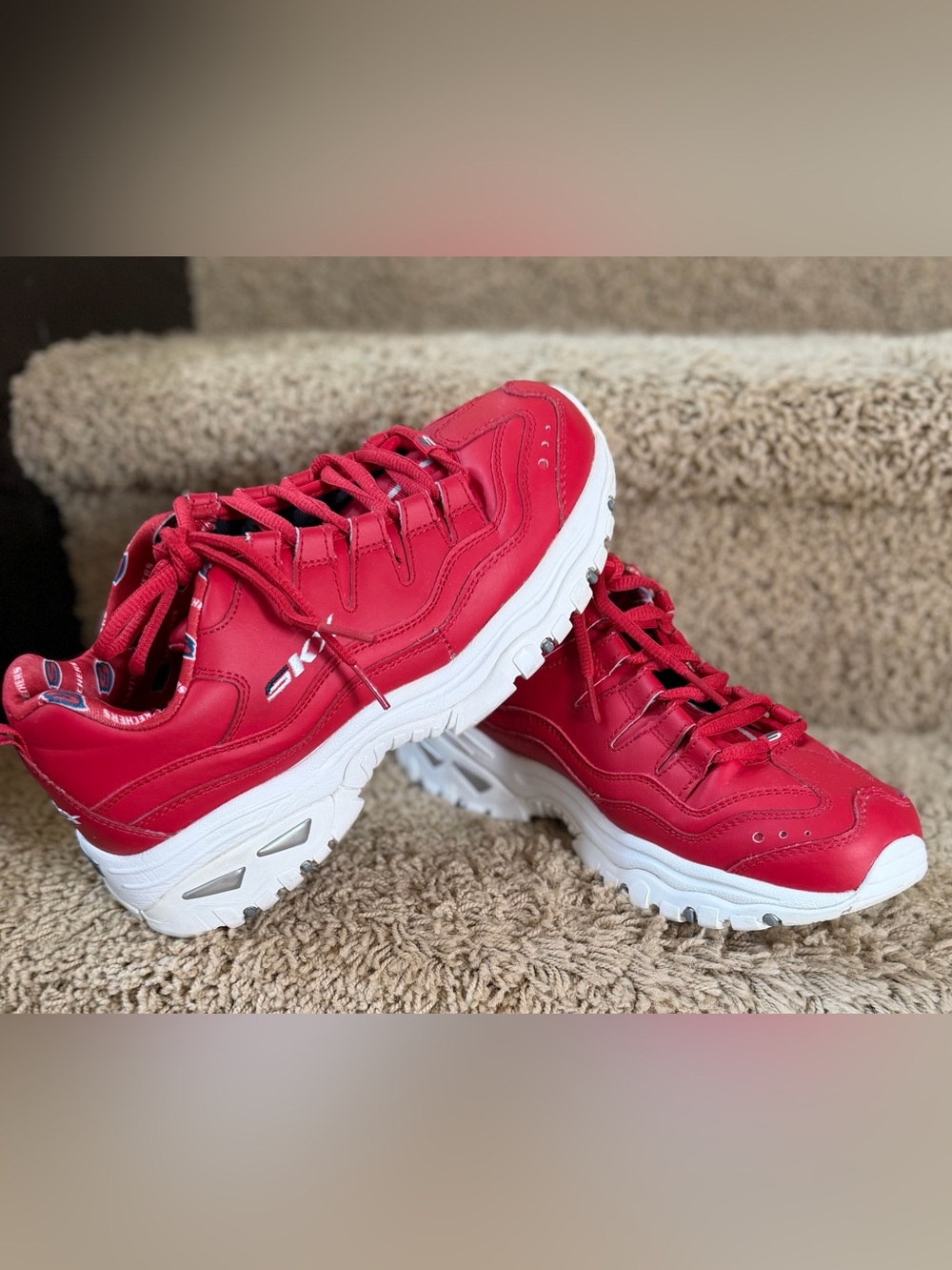 Skechers SKX Red Chunky Platform Athletic Sneakers - Picture 6 of 12